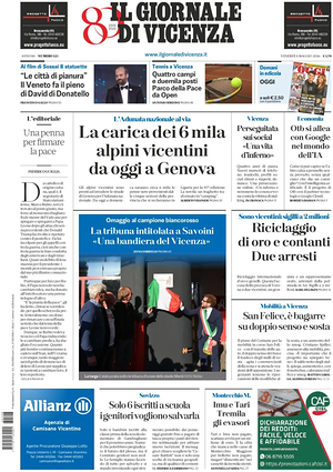 Prima pagina Il Giornale di Vicenza di oggi - Quotidiano regionale