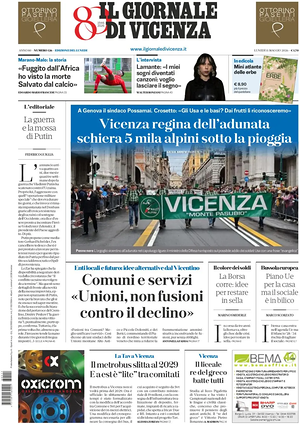 Prima pagina Il Giornale di Vicenza di oggi - Quotidiano regionale