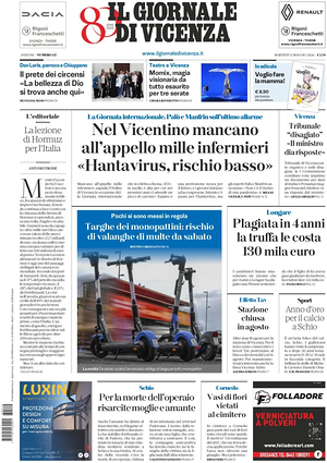Prima pagina Il Giornale di Vicenza di oggi - Quotidiano regionale