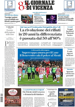 Prima pagina Il Giornale di Vicenza di oggi - Quotidiano regionale