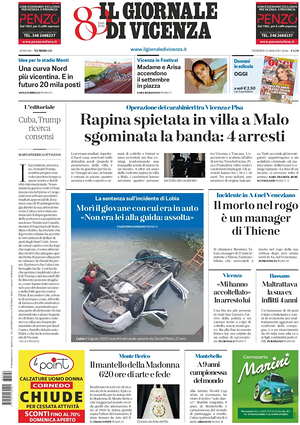 Prima pagina Il Giornale di Vicenza di oggi - Quotidiano regionale