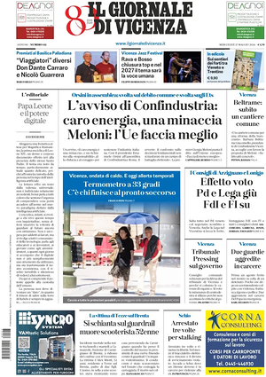 Prima pagina Il Giornale di Vicenza di oggi - Quotidiano regionale