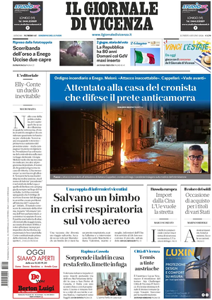 Prima pagina Il Giornale di Vicenza di oggi - Quotidiano regionale