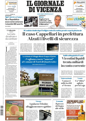 Prima pagina Il Giornale di Vicenza di oggi - Quotidiano regionale