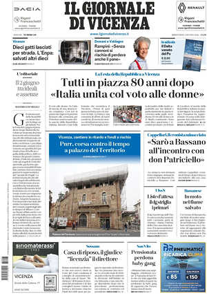 Prima pagina Il Giornale di Vicenza di oggi - Quotidiano regionale