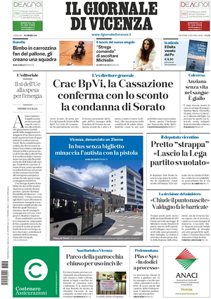 Prima pagina Il Giornale di Vicenza di oggi - Quotidiano regionale