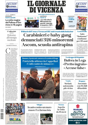 Prima pagina Il Giornale di Vicenza di oggi - Quotidiano regionale