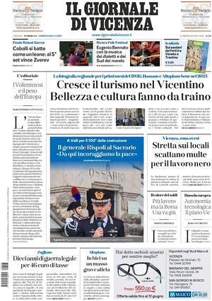 Prima pagina Il Giornale di Vicenza di oggi - Quotidiano regionale