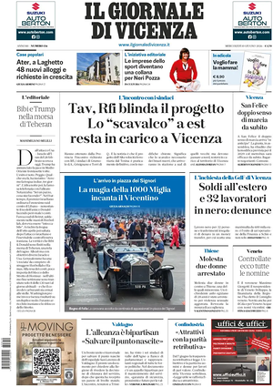 Prima pagina Il Giornale di Vicenza di oggi - Quotidiano regionale