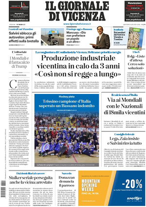 Prima pagina Il Giornale di Vicenza di oggi - Quotidiano regionale