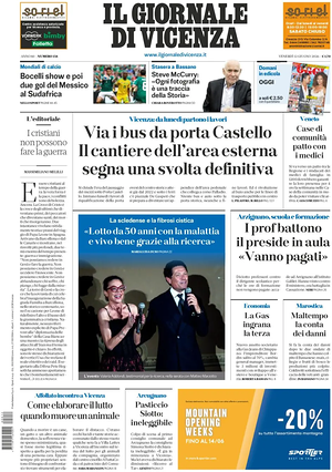 Prima pagina Il Giornale di Vicenza di oggi - Quotidiano regionale