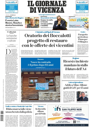 Prima pagina Il Giornale di Vicenza di oggi - Quotidiano regionale