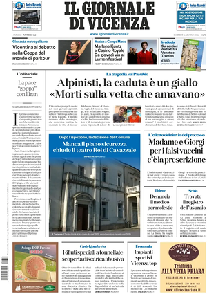 Prima pagina Il Giornale di Vicenza di oggi - Quotidiano regionale