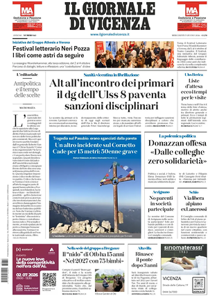 Prima pagina Il Giornale di Vicenza di oggi - Quotidiano regionale