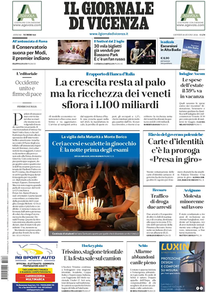 Prima pagina Il Giornale di Vicenza di oggi - Quotidiano regionale