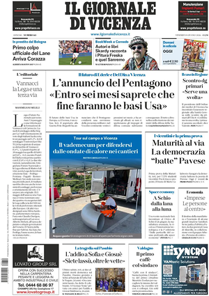 Prima pagina Il Giornale di Vicenza di oggi - Quotidiano regionale