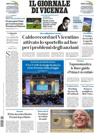 Prima pagina Il Giornale di Vicenza di oggi - Quotidiano regionale
