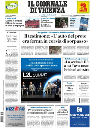 Prima pagina Il Giornale di Vicenza di oggi - Quotidiano regionale