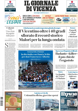 Prima pagina Il Giornale di Vicenza di oggi - Quotidiano regionale