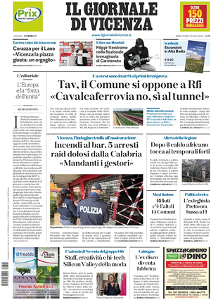 Prima pagina Il Giornale di Vicenza di oggi - Quotidiano regionale