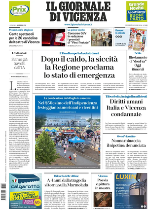 Prima pagina Il Giornale di Vicenza di oggi - Quotidiano regionale
