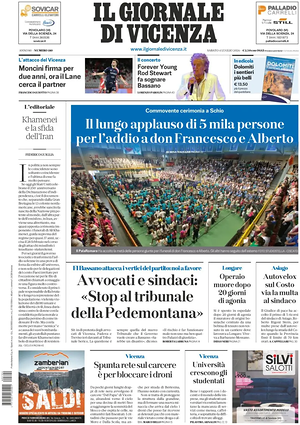 Prima pagina Il Giornale di Vicenza di oggi - Quotidiano regionale