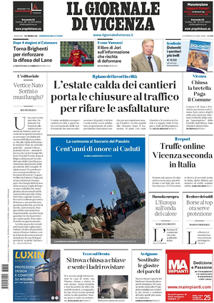Prima pagina Il Giornale di Vicenza di oggi - Quotidiano regionale