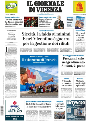 Prima pagina Il Giornale di Vicenza di oggi - Quotidiano regionale