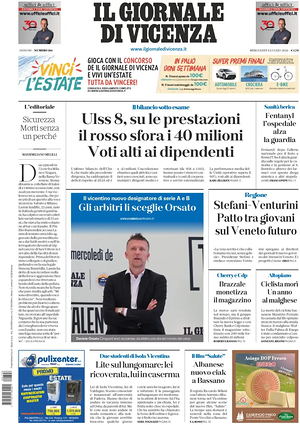 Prima pagina Il Giornale di Vicenza di oggi - Quotidiano regionale