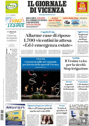 Prima pagina Il Giornale di Vicenza di oggi - Quotidiano regionale