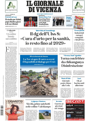 Prima pagina Il Giornale di Vicenza di oggi - Quotidiano regionale