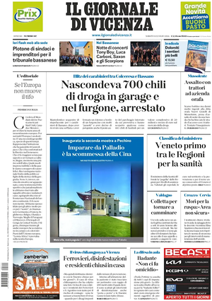 Prima pagina Il Giornale di Vicenza di oggi - Quotidiano regionale