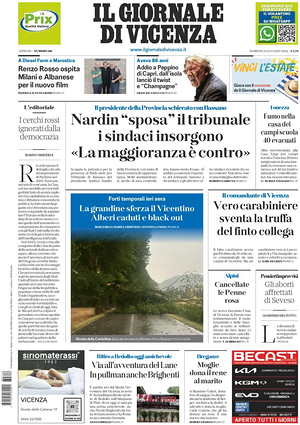 Prima pagina Il Giornale di Vicenza di oggi - Quotidiano regionale