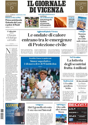 Prima pagina Il Giornale di Vicenza di oggi - Quotidiano regionale