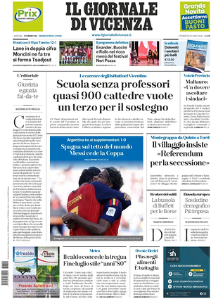 Prima pagina Il Giornale di Vicenza di oggi - Quotidiano regionale