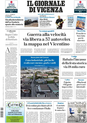 Prima pagina Il Giornale di Vicenza di oggi - Quotidiano regionale