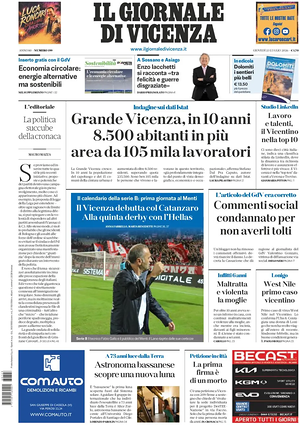 Prima pagina Il Giornale di Vicenza di oggi - Quotidiano regionale