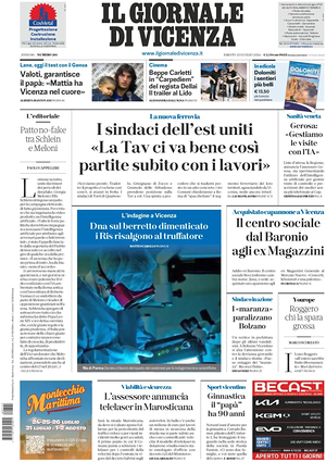 Prima pagina Il Giornale di Vicenza di oggi - Quotidiano regionale