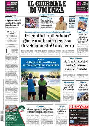 Prima pagina Il Giornale di Vicenza di oggi - Quotidiano regionale