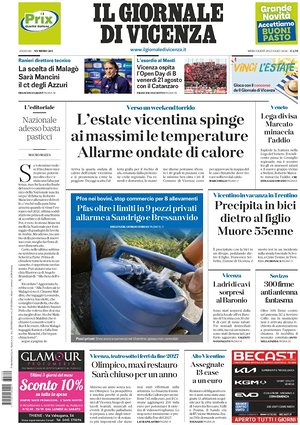 Prima pagina Il Giornale di Vicenza di oggi - Quotidiano regionale