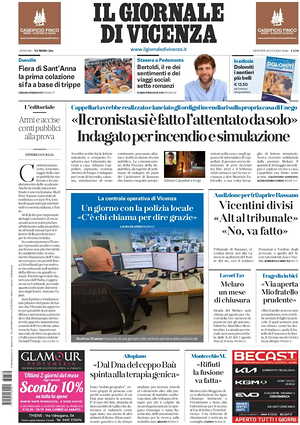 Prima pagina Il Giornale di Vicenza di oggi - Quotidiano regionale