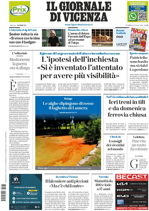 Prima pagina Il Giornale di Vicenza di oggi - Quotidiano regionale