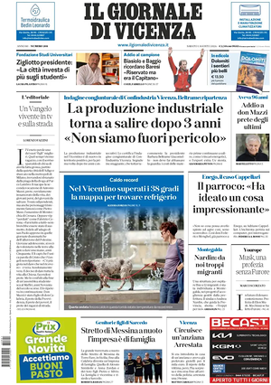 Prima pagina Il Giornale di Vicenza di oggi - Quotidiano regionale