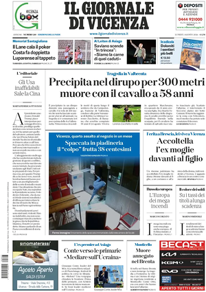 Prima pagina Il Giornale di Vicenza di oggi - Quotidiano regionale