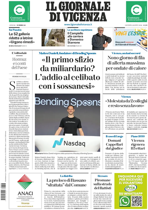 Prima pagina Il Giornale di Vicenza di oggi - Quotidiano regionale