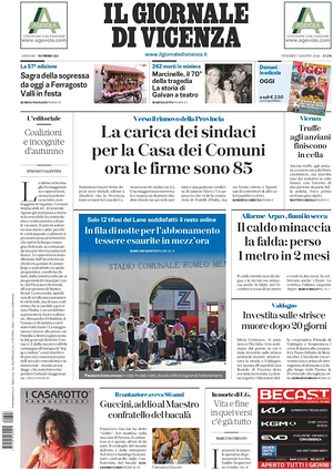 Prima pagina Il Giornale di Vicenza di oggi - Quotidiano regionale