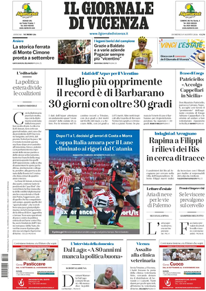 Prima pagina Il Giornale di Vicenza di oggi - Quotidiano regionale