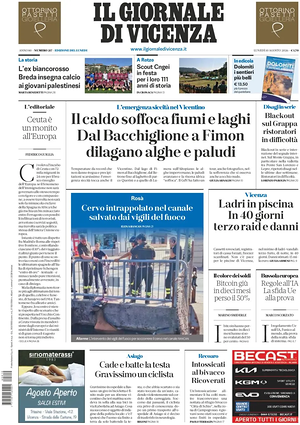 Prima pagina Il Giornale di Vicenza di oggi - Quotidiano regionale