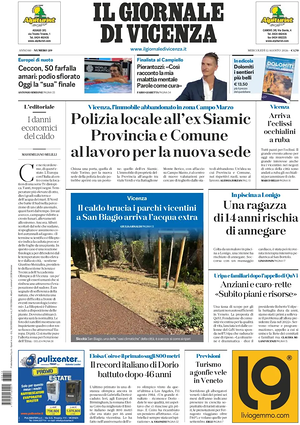 Prima pagina Il Giornale di Vicenza di oggi - Quotidiano regionale