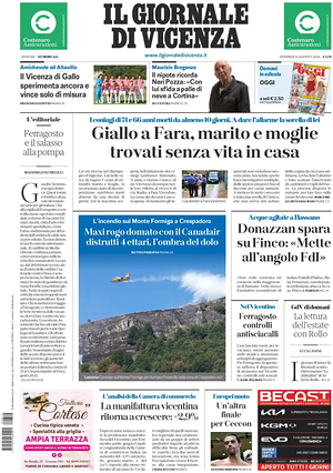 Prima pagina Il Giornale di Vicenza di oggi - Quotidiano regionale
